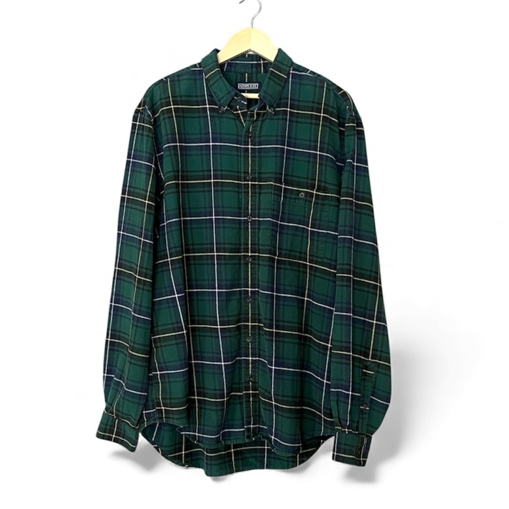 Land’s End VTG 90sGreen Blue Plaid Flannel Men’s Button Down Shirt XL 17-17.5